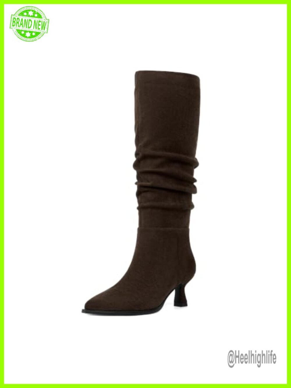 Kitten Heel Knee High Boots Faux Suede Pointed Toe Side Zip